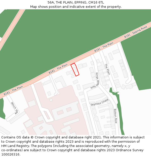 56A, THE PLAIN, EPPING, CM16 6TL: Location map and indicative extent of plot