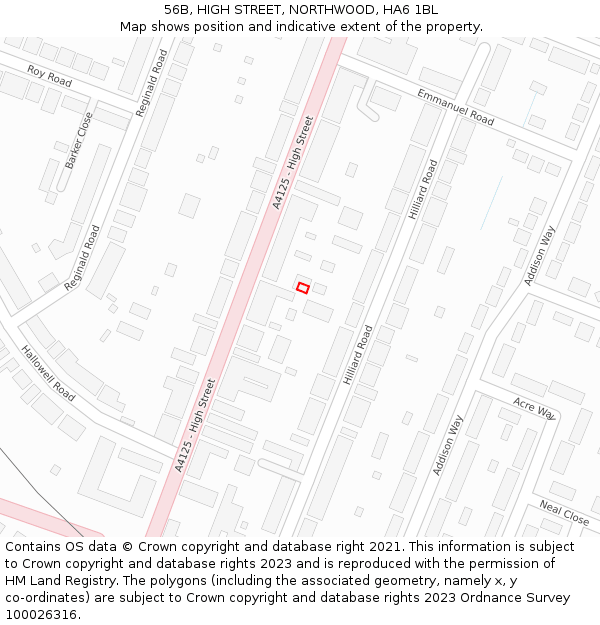 56B, HIGH STREET, NORTHWOOD, HA6 1BL: Location map and indicative extent of plot