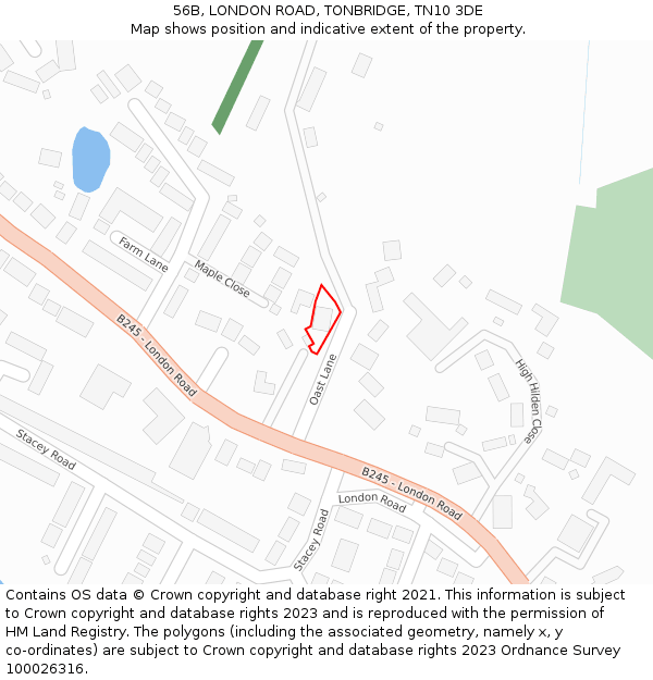 56B, LONDON ROAD, TONBRIDGE, TN10 3DE: Location map and indicative extent of plot