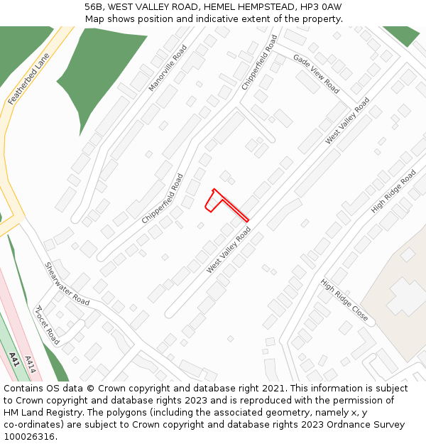56B, WEST VALLEY ROAD, HEMEL HEMPSTEAD, HP3 0AW: Location map and indicative extent of plot