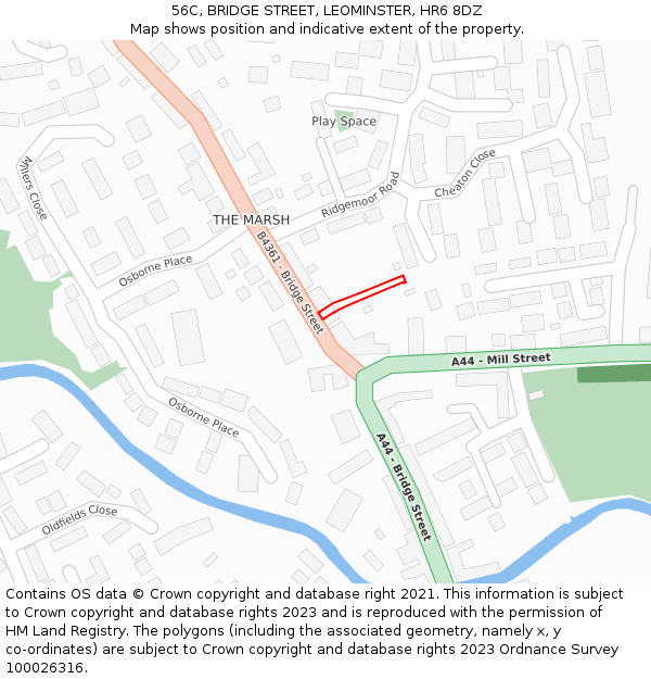 56C, BRIDGE STREET, LEOMINSTER, HR6 8DZ: Location map and indicative extent of plot