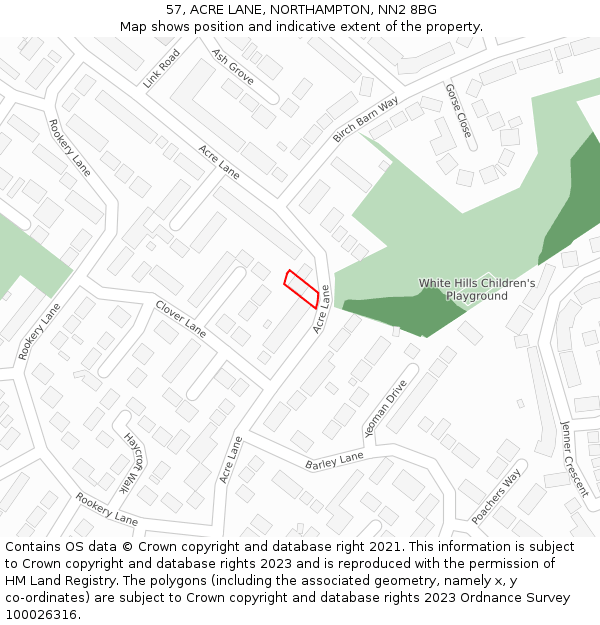 57, ACRE LANE, NORTHAMPTON, NN2 8BG: Location map and indicative extent of plot
