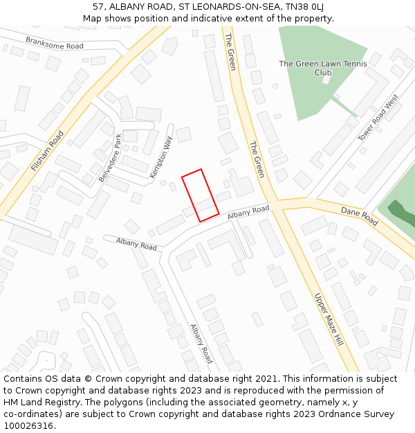 57, ALBANY ROAD, ST LEONARDS-ON-SEA, TN38 0LJ: Location map and indicative extent of plot