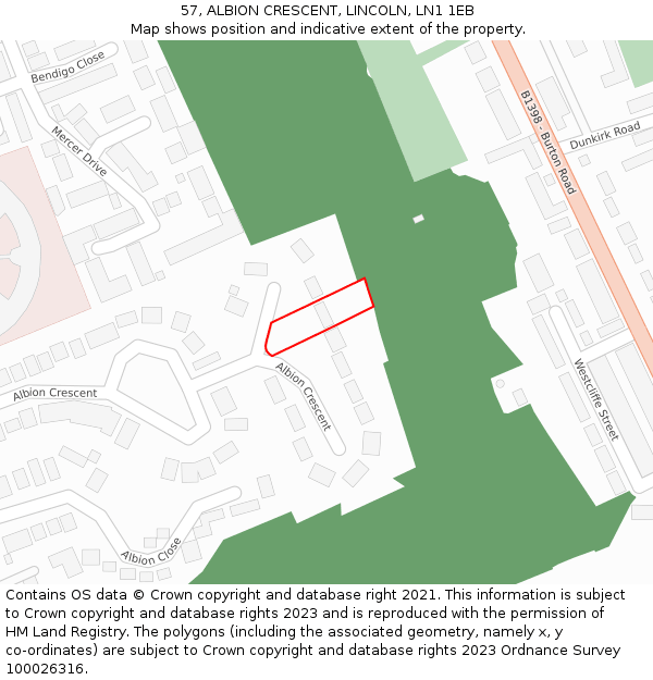 57, ALBION CRESCENT, LINCOLN, LN1 1EB: Location map and indicative extent of plot