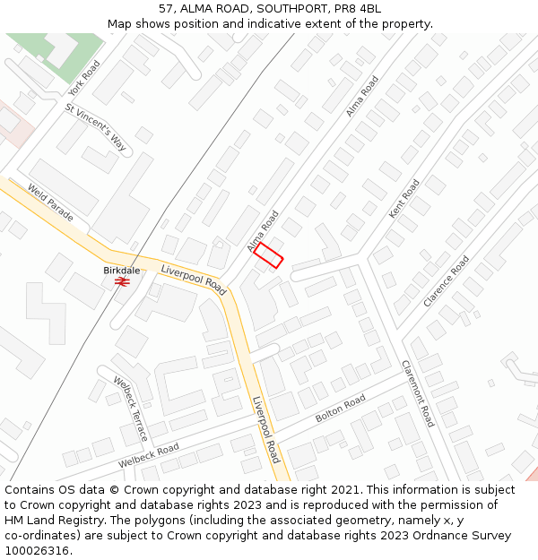 57, ALMA ROAD, SOUTHPORT, PR8 4BL: Location map and indicative extent of plot