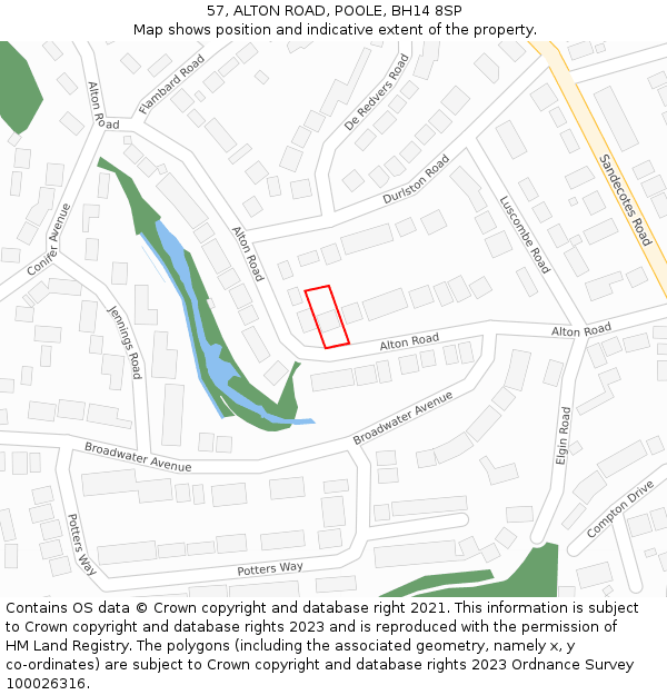 57, ALTON ROAD, POOLE, BH14 8SP: Location map and indicative extent of plot