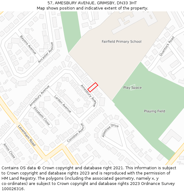 57, AMESBURY AVENUE, GRIMSBY, DN33 3HT: Location map and indicative extent of plot