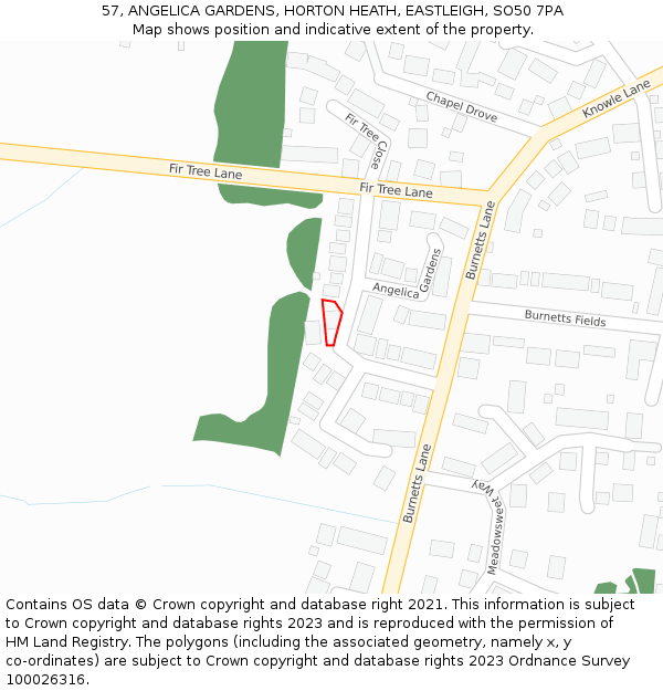 57, ANGELICA GARDENS, HORTON HEATH, EASTLEIGH, SO50 7PA: Location map and indicative extent of plot
