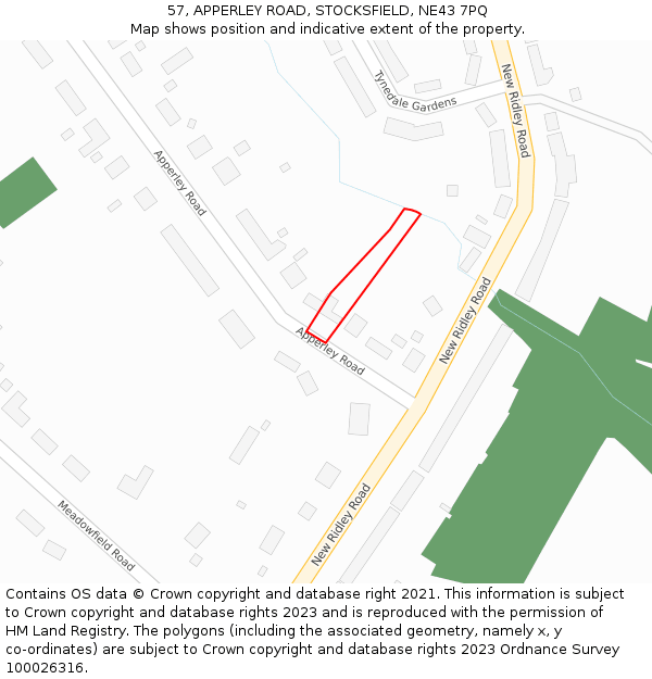 57, APPERLEY ROAD, STOCKSFIELD, NE43 7PQ: Location map and indicative extent of plot