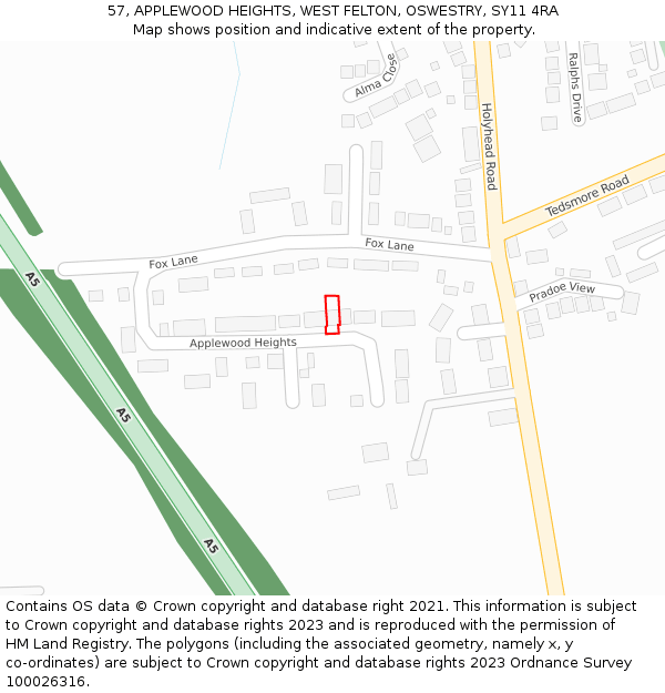 57, APPLEWOOD HEIGHTS, WEST FELTON, OSWESTRY, SY11 4RA: Location map and indicative extent of plot