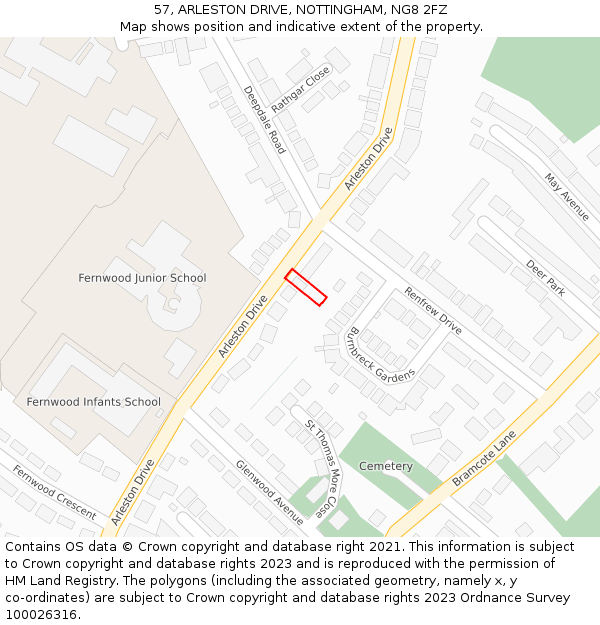 57, ARLESTON DRIVE, NOTTINGHAM, NG8 2FZ: Location map and indicative extent of plot