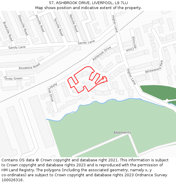 57, ASHBROOK DRIVE, LIVERPOOL, L9 7LU: Location map and indicative extent of plot
