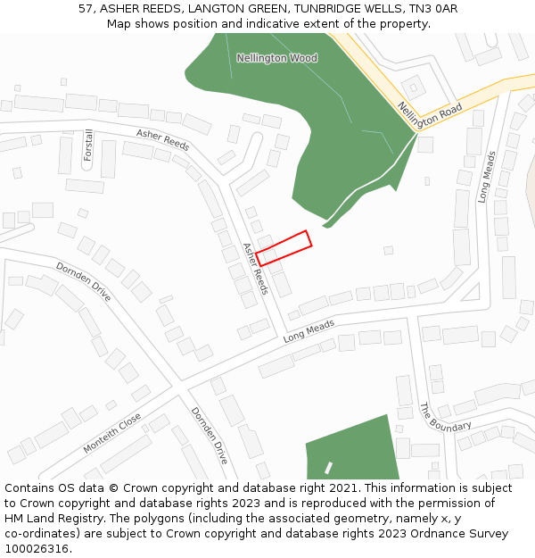 57, ASHER REEDS, LANGTON GREEN, TUNBRIDGE WELLS, TN3 0AR: Location map and indicative extent of plot