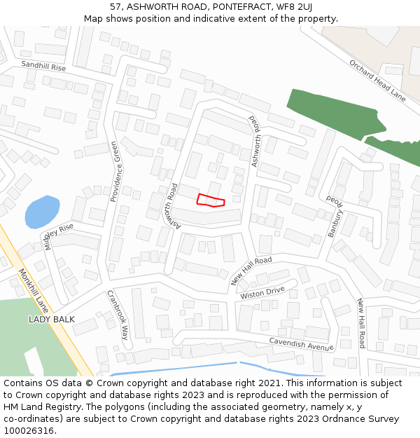 57, ASHWORTH ROAD, PONTEFRACT, WF8 2UJ: Location map and indicative extent of plot