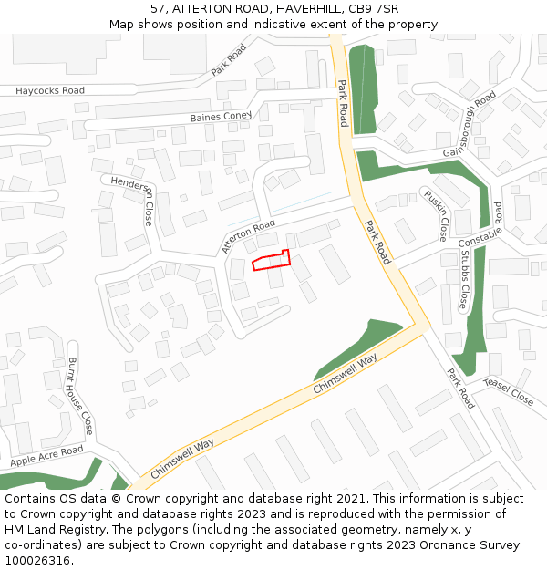 57, ATTERTON ROAD, HAVERHILL, CB9 7SR: Location map and indicative extent of plot