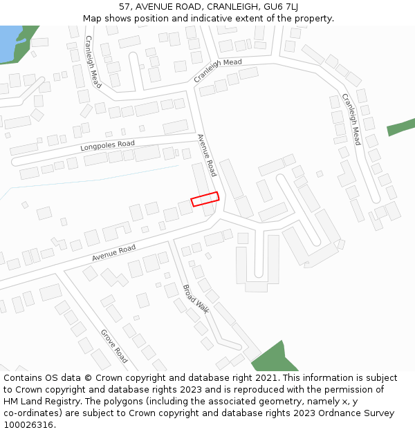 57, AVENUE ROAD, CRANLEIGH, GU6 7LJ: Location map and indicative extent of plot