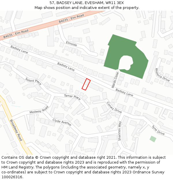 57, BADSEY LANE, EVESHAM, WR11 3EX: Location map and indicative extent of plot