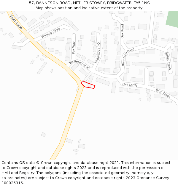 57, BANNESON ROAD, NETHER STOWEY, BRIDGWATER, TA5 1NS: Location map and indicative extent of plot