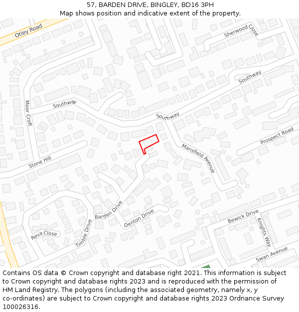 57, BARDEN DRIVE, BINGLEY, BD16 3PH: Location map and indicative extent of plot