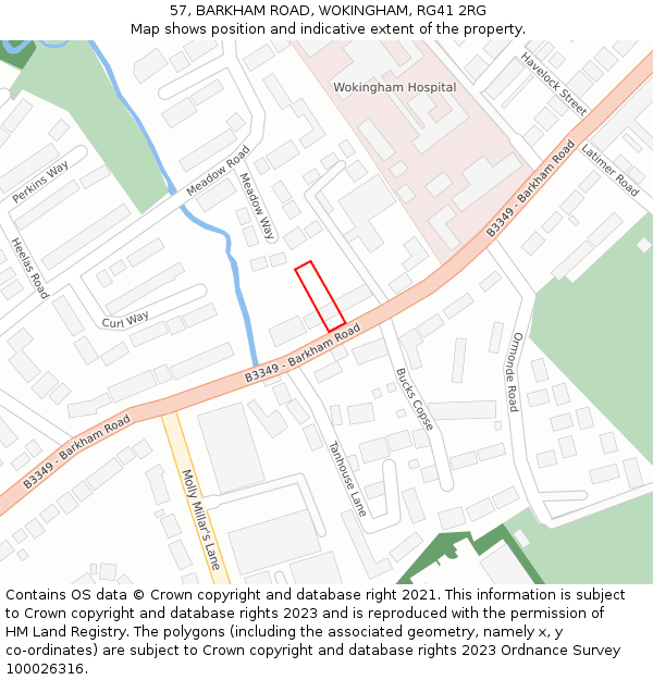 57, BARKHAM ROAD, WOKINGHAM, RG41 2RG: Location map and indicative extent of plot