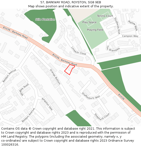 57, BARKWAY ROAD, ROYSTON, SG8 9EB: Location map and indicative extent of plot