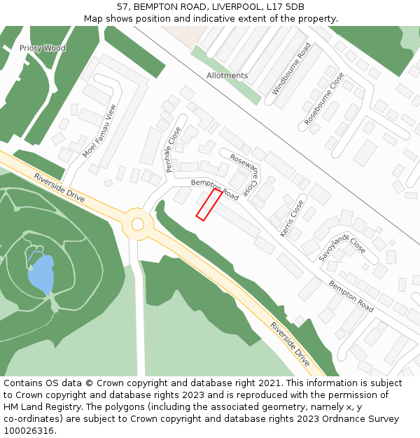 57, BEMPTON ROAD, LIVERPOOL, L17 5DB: Location map and indicative extent of plot