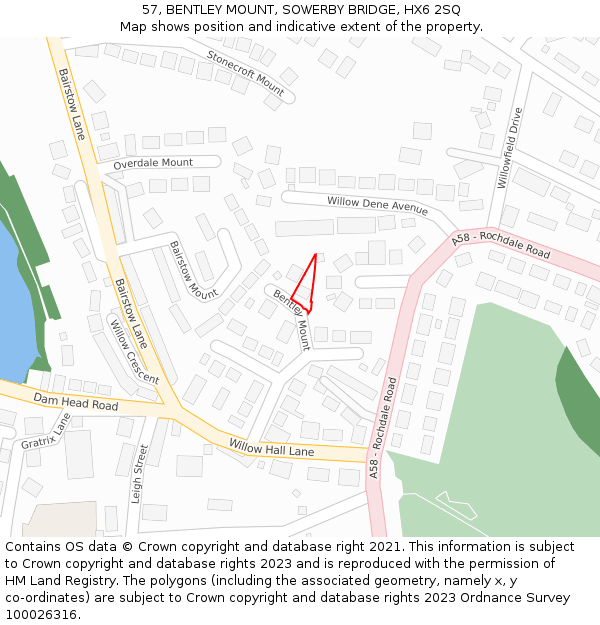 57, BENTLEY MOUNT, SOWERBY BRIDGE, HX6 2SQ: Location map and indicative extent of plot