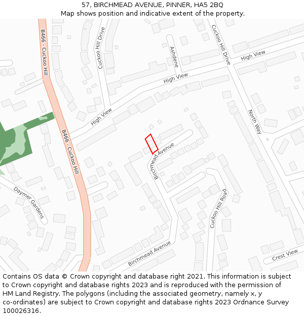 57, BIRCHMEAD AVENUE, PINNER, HA5 2BQ: Location map and indicative extent of plot