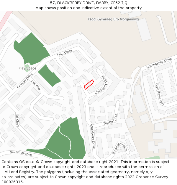 57, BLACKBERRY DRIVE, BARRY, CF62 7JQ: Location map and indicative extent of plot