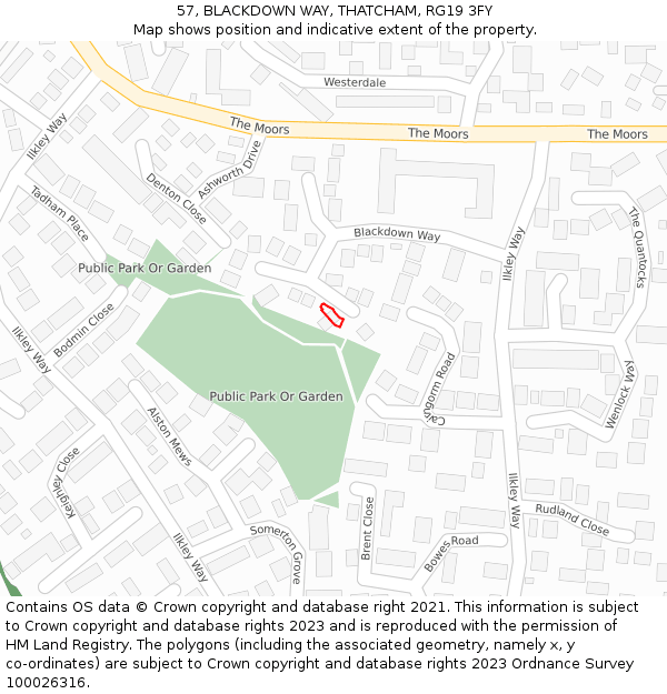 57, BLACKDOWN WAY, THATCHAM, RG19 3FY: Location map and indicative extent of plot