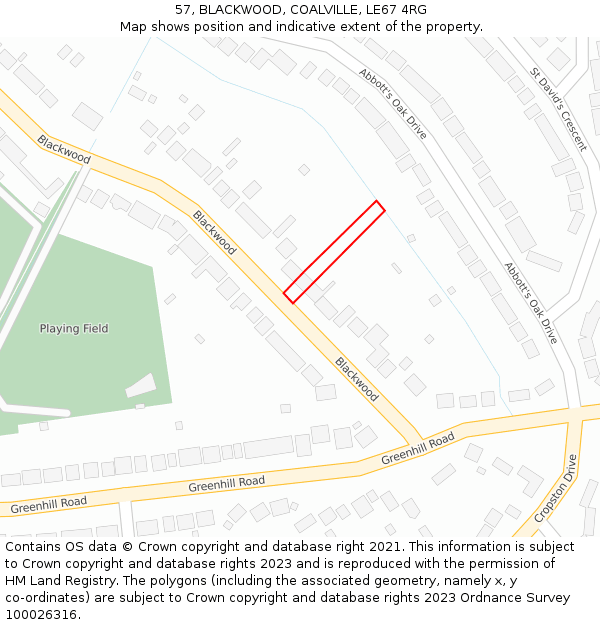 57, BLACKWOOD, COALVILLE, LE67 4RG: Location map and indicative extent of plot