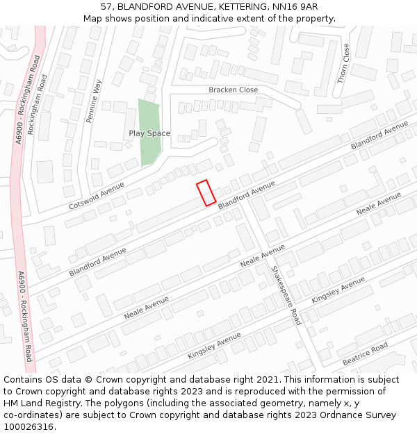 57, BLANDFORD AVENUE, KETTERING, NN16 9AR: Location map and indicative extent of plot