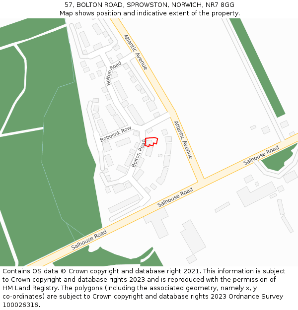 57, BOLTON ROAD, SPROWSTON, NORWICH, NR7 8GG: Location map and indicative extent of plot