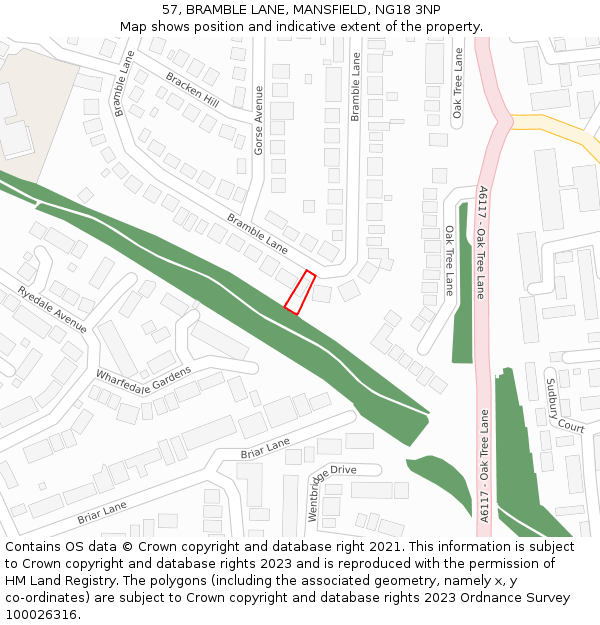 57, BRAMBLE LANE, MANSFIELD, NG18 3NP: Location map and indicative extent of plot