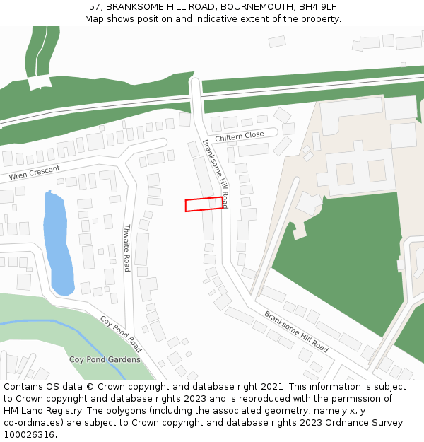 57, BRANKSOME HILL ROAD, BOURNEMOUTH, BH4 9LF: Location map and indicative extent of plot