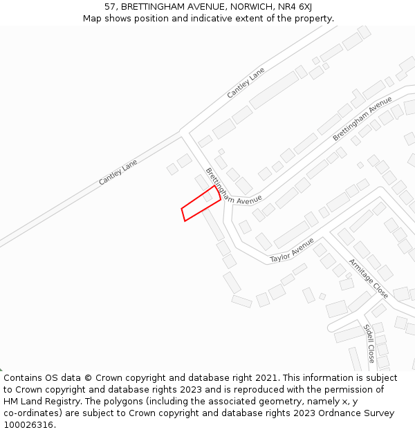 57, BRETTINGHAM AVENUE, NORWICH, NR4 6XJ: Location map and indicative extent of plot