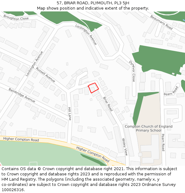 57, BRIAR ROAD, PLYMOUTH, PL3 5JH: Location map and indicative extent of plot