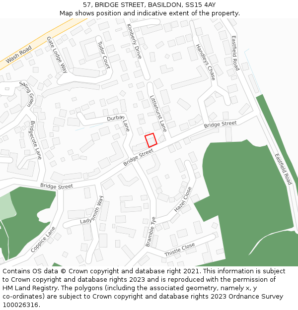 57, BRIDGE STREET, BASILDON, SS15 4AY: Location map and indicative extent of plot