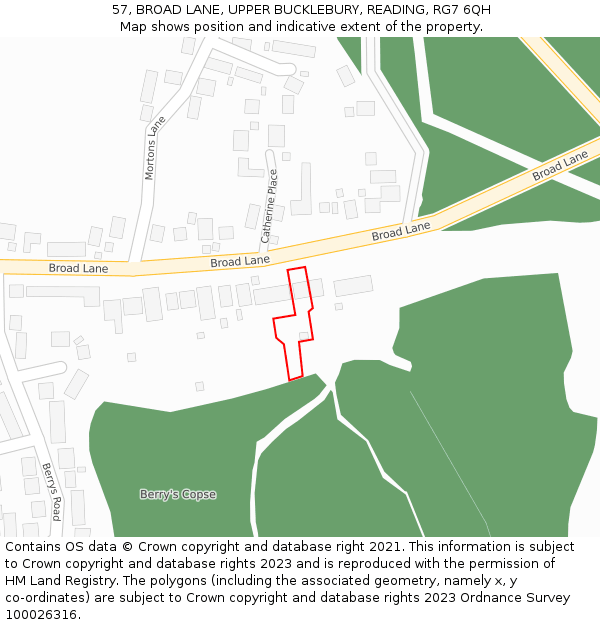 57, BROAD LANE, UPPER BUCKLEBURY, READING, RG7 6QH: Location map and indicative extent of plot