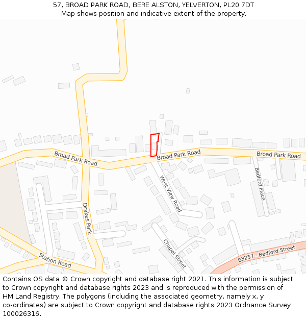 57, BROAD PARK ROAD, BERE ALSTON, YELVERTON, PL20 7DT: Location map and indicative extent of plot