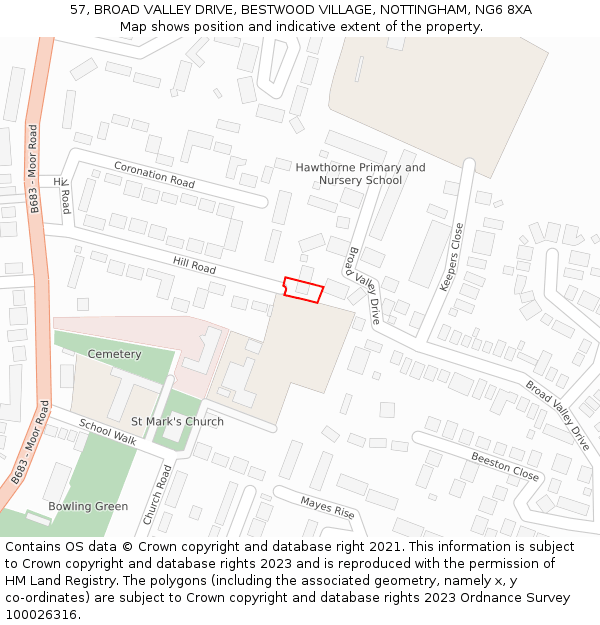 57, BROAD VALLEY DRIVE, BESTWOOD VILLAGE, NOTTINGHAM, NG6 8XA: Location map and indicative extent of plot