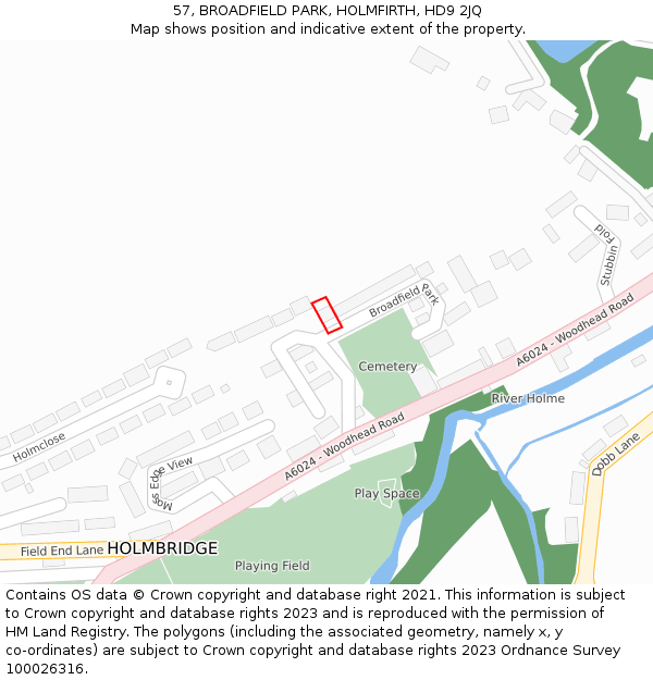 57, BROADFIELD PARK, HOLMFIRTH, HD9 2JQ: Location map and indicative extent of plot