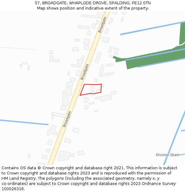 57, BROADGATE, WHAPLODE DROVE, SPALDING, PE12 0TN: Location map and indicative extent of plot
