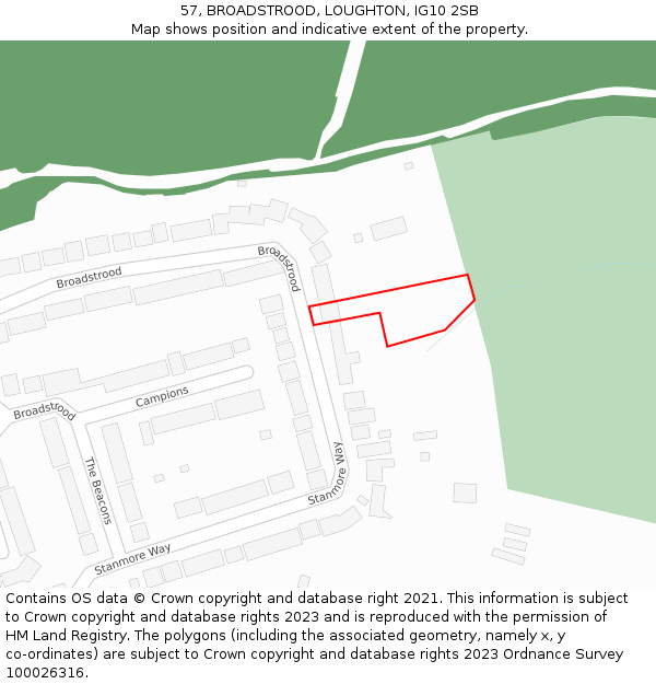 57, BROADSTROOD, LOUGHTON, IG10 2SB: Location map and indicative extent of plot