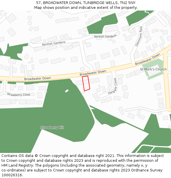 57, BROADWATER DOWN, TUNBRIDGE WELLS, TN2 5NY: Location map and indicative extent of plot