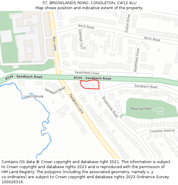 57, BROOKLANDS ROAD, CONGLETON, CW12 4LU: Location map and indicative extent of plot