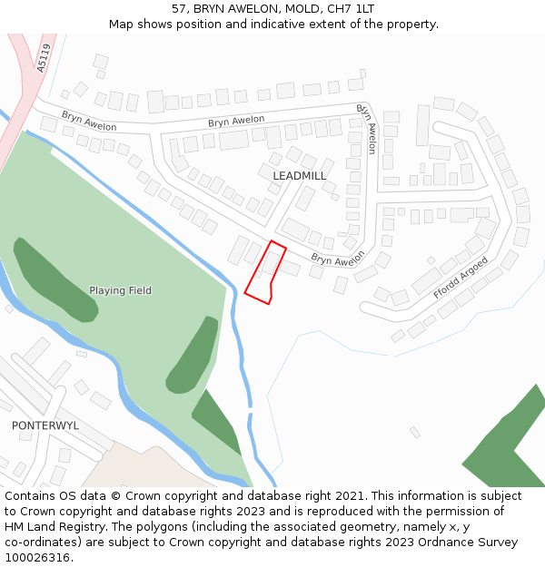 57, BRYN AWELON, MOLD, CH7 1LT: Location map and indicative extent of plot