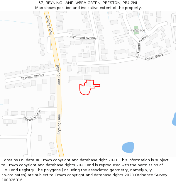 57, BRYNING LANE, WREA GREEN, PRESTON, PR4 2NL: Location map and indicative extent of plot