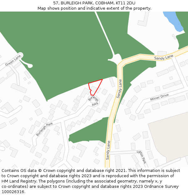 57, BURLEIGH PARK, COBHAM, KT11 2DU: Location map and indicative extent of plot