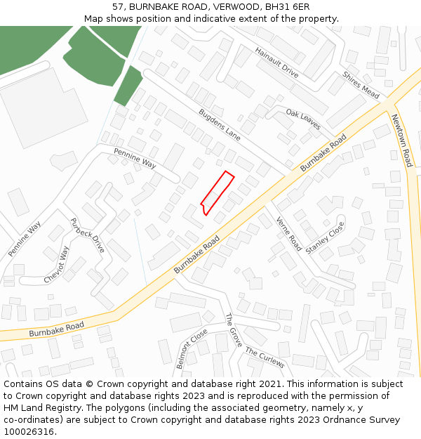 57, BURNBAKE ROAD, VERWOOD, BH31 6ER: Location map and indicative extent of plot